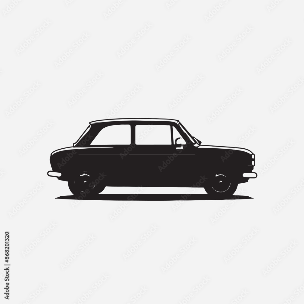 Naklejka premium Black silhouette of a car in white background