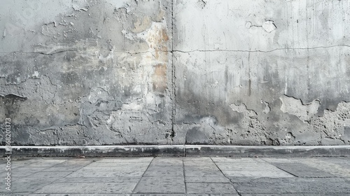 Weathered Urban Wall and Empty Pavement - Grunge Texture and Street Scene photo