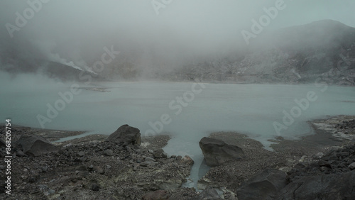 View of Sorikmarapi volcanic crater lake, North Sumatra, Indonesia. photo