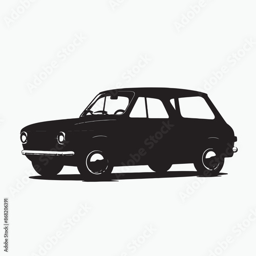 Black silhouette of a car in white background