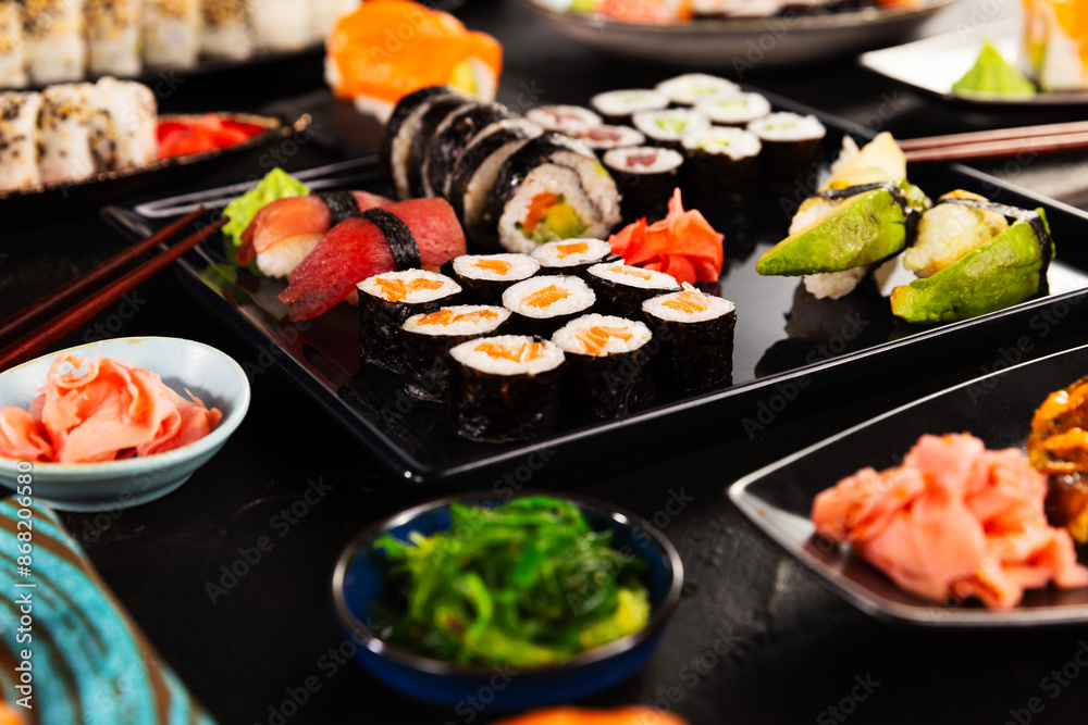 Detailed View of Various Kind of Sushi Pieces. Detailed View of Various Kind of Sushi Pieces.