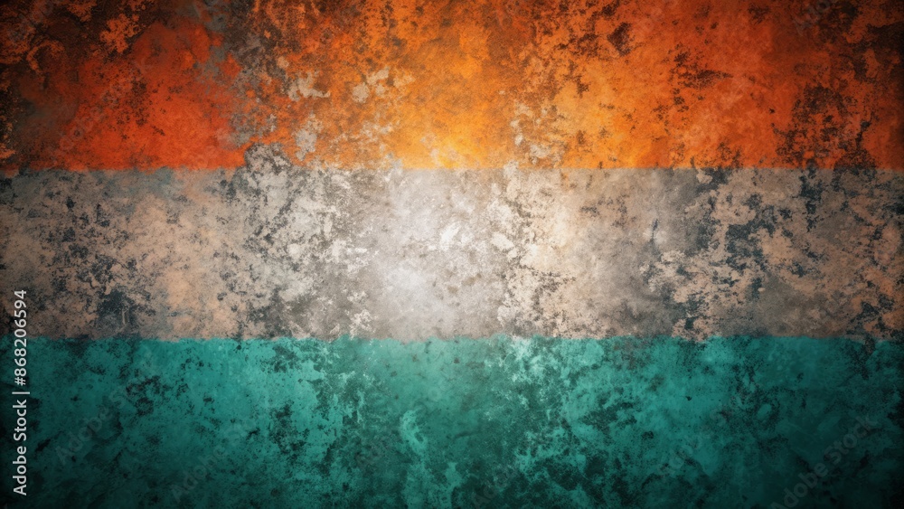 Obraz premium Vibrant orange, white, and Tosca hues blend with dark green and black in a grainy gradient abstract background texture pattern.