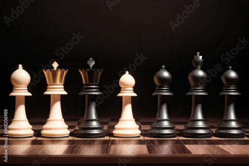 Chess pieces set on a chessboard