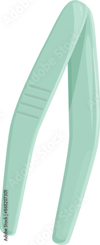 Green tweezers for eyebrow correction lying diagonally on a white background