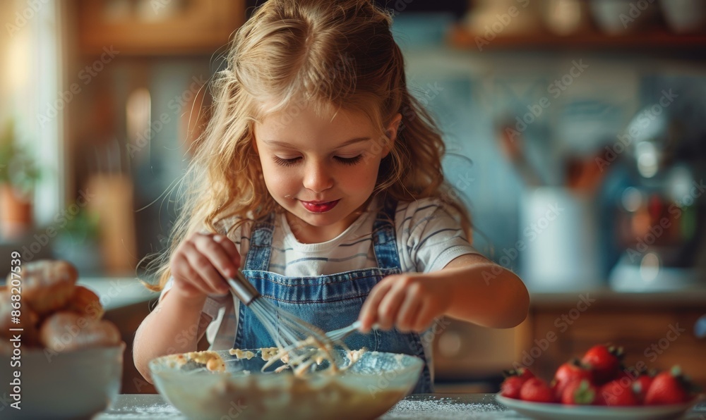 Little girl baking in the kitchen. AI. Little girl baking in the kitchen. AI.
