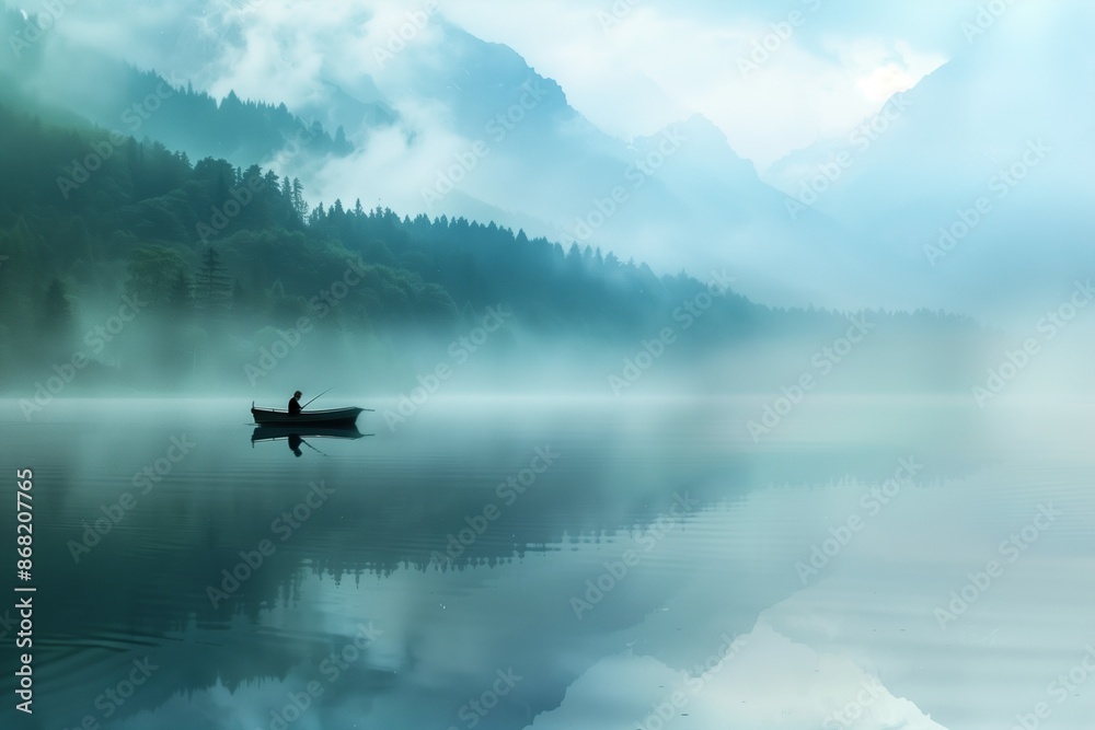 Fototapeta premium A lonely fishing boat on the lake