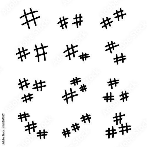 Set of black hand drawn hashtags, hand drawn collection, vector illustration