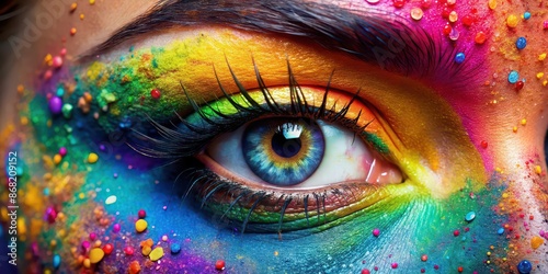 Close up of a vibrant eye with artistic makeup , eye, art, close up, vibrant, makeup, beauty, creative, colorful, lashes, vision © Sujid