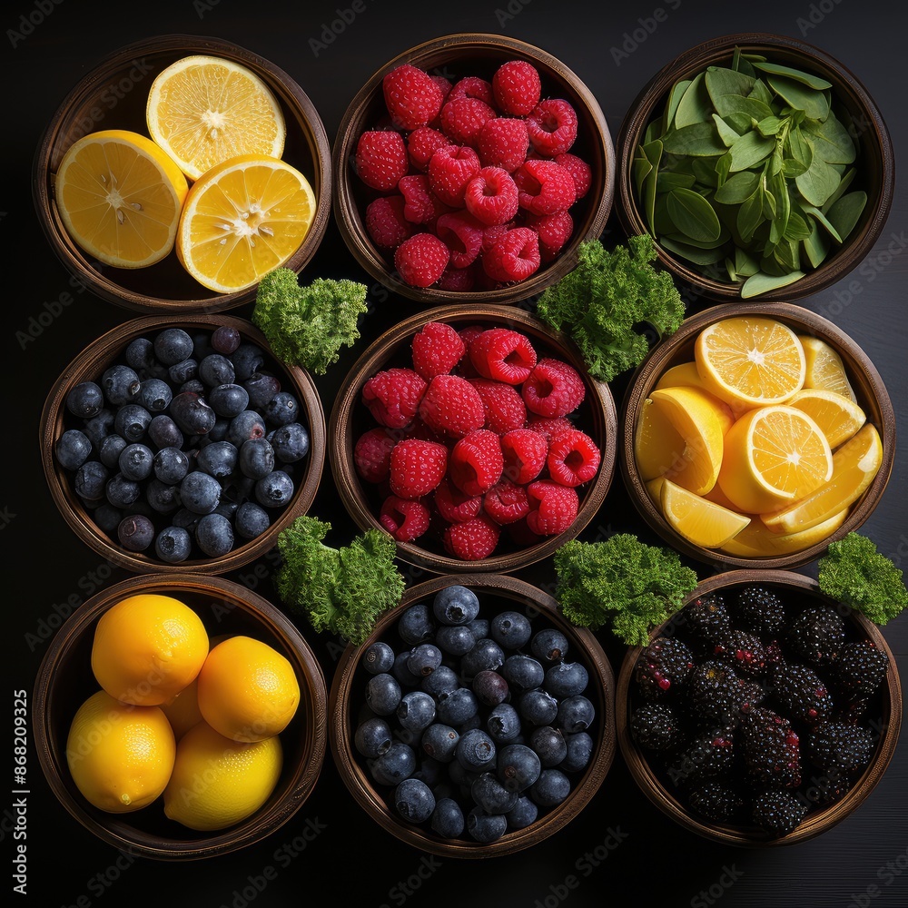 Organic Fruits Display in Wooden Cages from Top View Organic Fruits Display in Wooden Cages from Top View