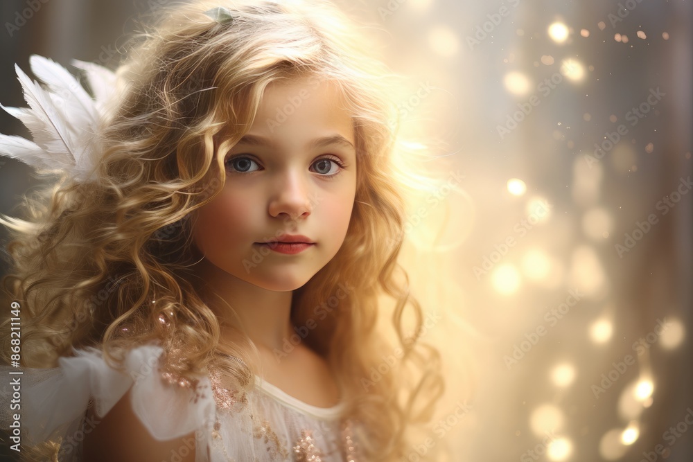 Fototapeta premium Ethereal bokeh lights framing the delicate beauty of angelic sweetness.