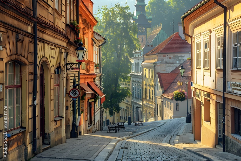 Obraz premium Cobblestone Street in a European City