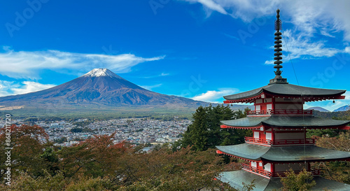 Chureito Pagoda with Mount Fuji View.