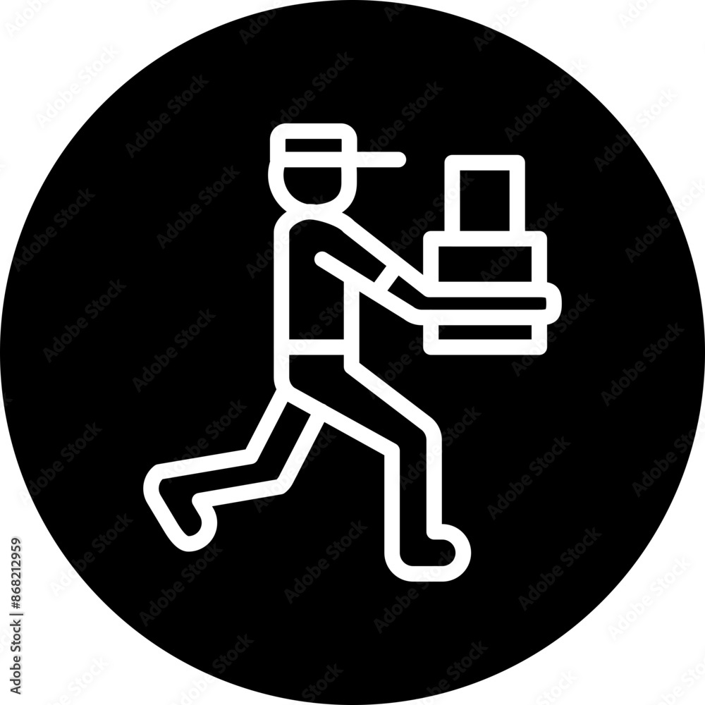 Delivery person Vector Line White Circle Black Delivery person Vector Line White Circle Black