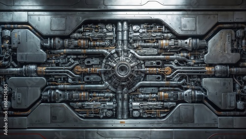  image of a textured metal surface with pipes and machinery