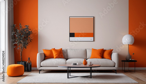 Furnished interior design room, featuring elegant furniture and beautiful color schemes, Generative AI
