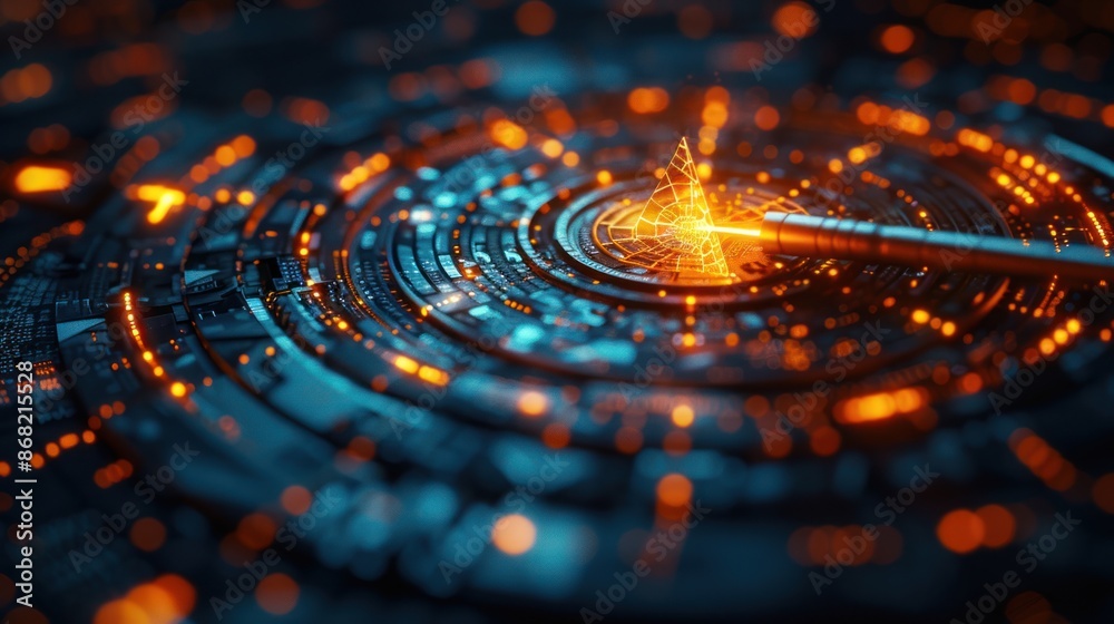 Futuristic Digital Interface with Glowing Elements - A high-tech, futuristic digital interface glowing with orange and blue elements, showcasing advanced technological design and cyber aesthetics. Futuristic Digital Interface with Glowing Elements - A high-tech, futuristic digital interface glowing with orange and blue elements, showcasing advanced technological design and cyber aesthetics.