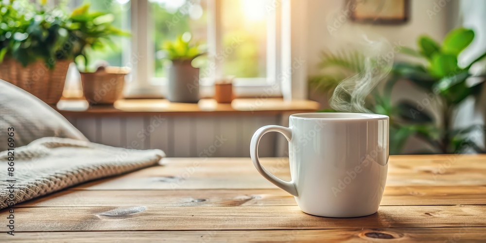White empty mug on wooden table in cozy home interior, white, cup, mug, empty, clean, simple, tabletop, minimalistic White empty mug on wooden table in cozy home interior, white, cup, mug, empty, clean, simple, tabletop, minimalistic