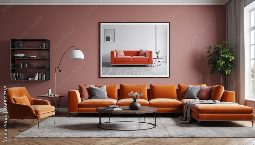 Stylish living room interior mockup with a blank wall and chic furniture, creating a versatile space for interior design ideas and personal touches, Generative AI Stylish living room interior mockup with a blank wall and chic furniture, creating a versatile space for interior design ideas and personal touches, Generative AI