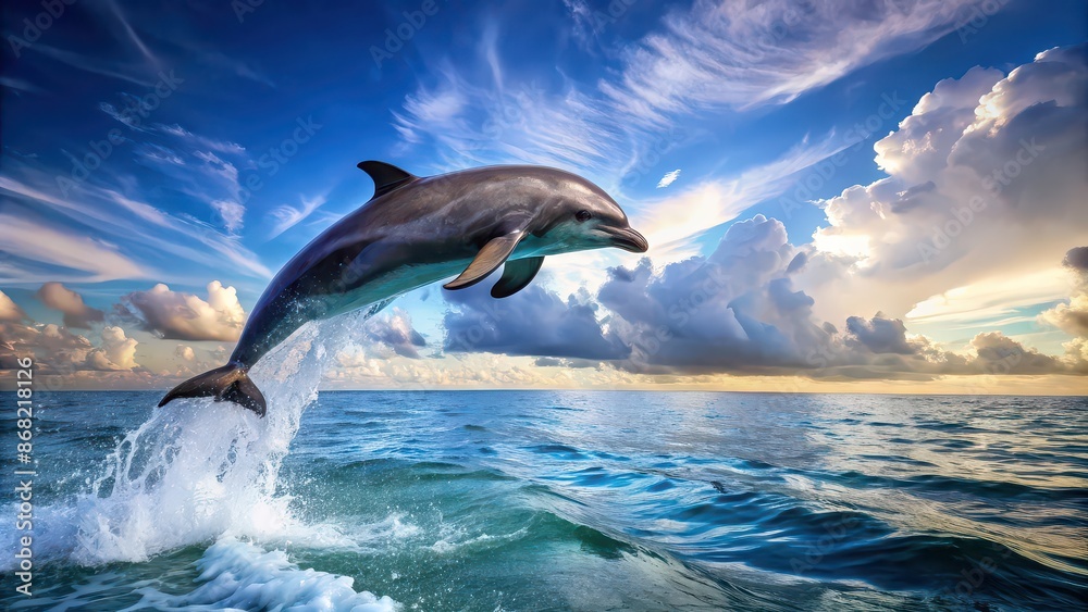 Playful dolphin jumping out of the water in the ocean , dolphin, aquatic, marine life, mammal, jumping, playful, water, sea Playful dolphin jumping out of the water in the ocean , dolphin, aquatic, marine life, mammal, jumping, playful, water, sea
