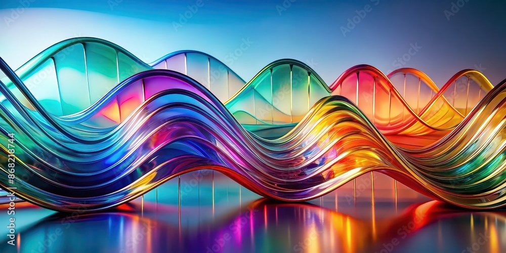 Fototapeta premium Abstract wavy glass structures with rainbow gradients, rainbow, glass, waves, abstract, harmonious, colorful, vibrant
