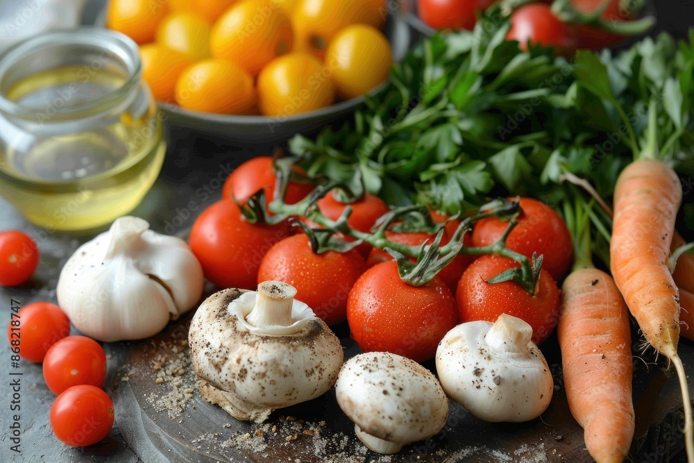 Freshly washed vegetables lying on rustic kitchen table Freshly washed vegetables lying on rustic kitchen table