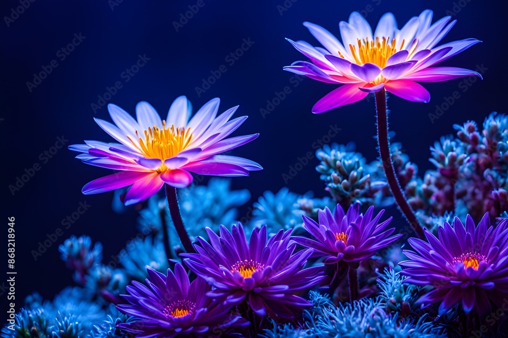 Vibrant lotus flowers glow in Kirlian photography against a dark backdrop, revealing their unique energy aura.
Vibrant lotus flowers glow in Kirlian photography against a dark backdrop, revealing their unique energy aura.