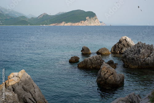 Rocky coastline, Petrovac, Montenegro photo
