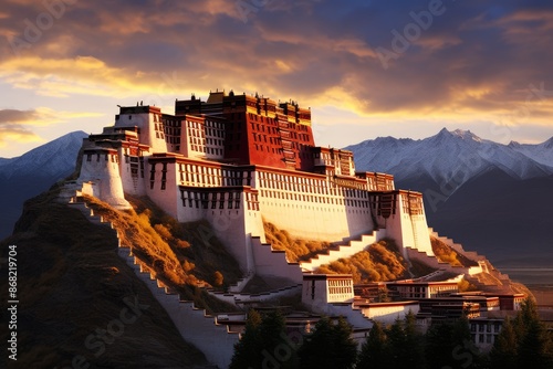 Wallpaper Mural The Potala Palace in Tibet, with monks practicing ancient elemental magic. Torontodigital.ca