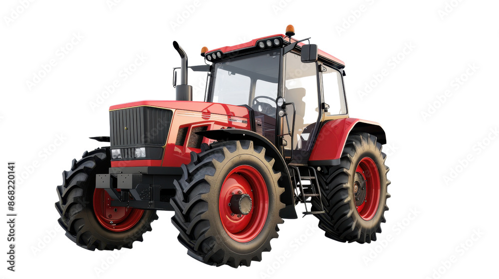 Modern red wheeled tractor on transparent background Modern red wheeled tractor on transparent background