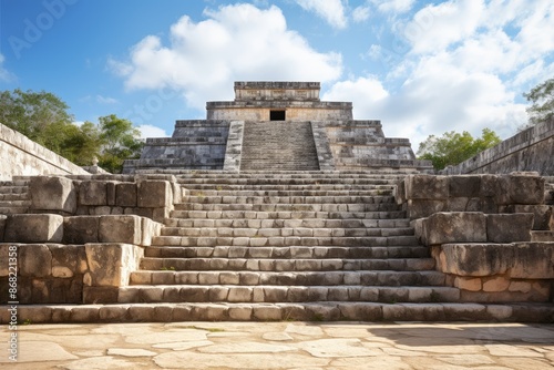 The Chichen Itza pyramid, with steps that transform into a celestial staircase.