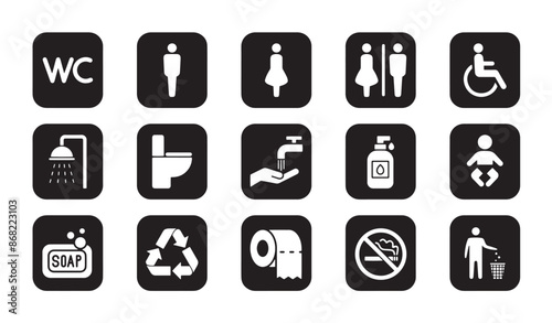 toilet vector icons set, male or female restroom wc. toilet signs.