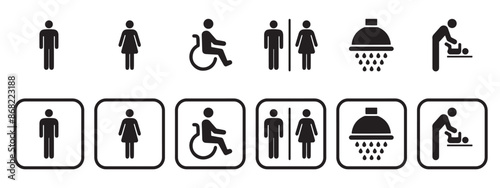 toilet vector icons set, male or female restroom wc. toilet signs.