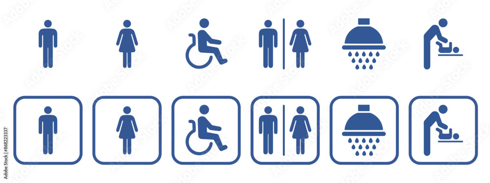 toilet vector icons set, male or female restroom wc. toilet signs. toilet vector icons set, male or female restroom wc. toilet signs.