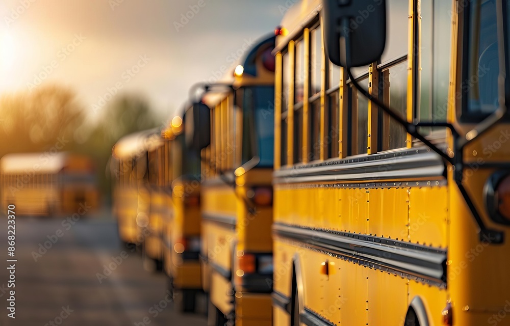 Yellow school buses lined up in front of a school, school buses, education transportation, Yellow school buses lined up in front of a school, school buses, education transportation,