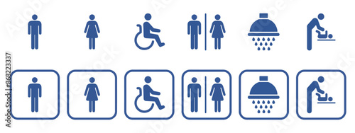 toilet vector icons set, male or female restroom wc. toilet signs.