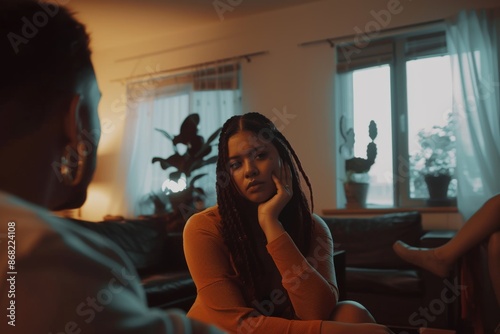 Shot of a young woman ignoring her bf at home