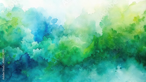 Abstract watercolor painting with shades of green and blue , art, painting, watercolor, abstract, green, blue, shades