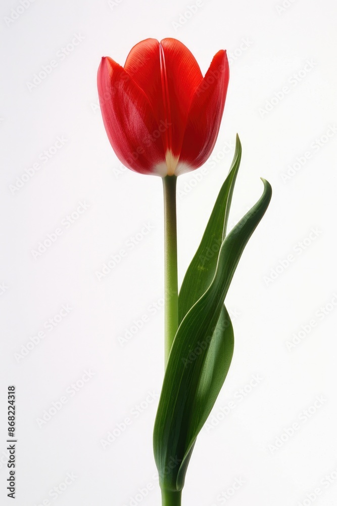 Flower Stem. Red Tulip with Stem and Bud Close-up on White Background Flower Stem. Red Tulip with Stem and Bud Close-up on White Background