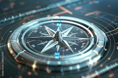 A metallic, digital compass rose for navigating business markets