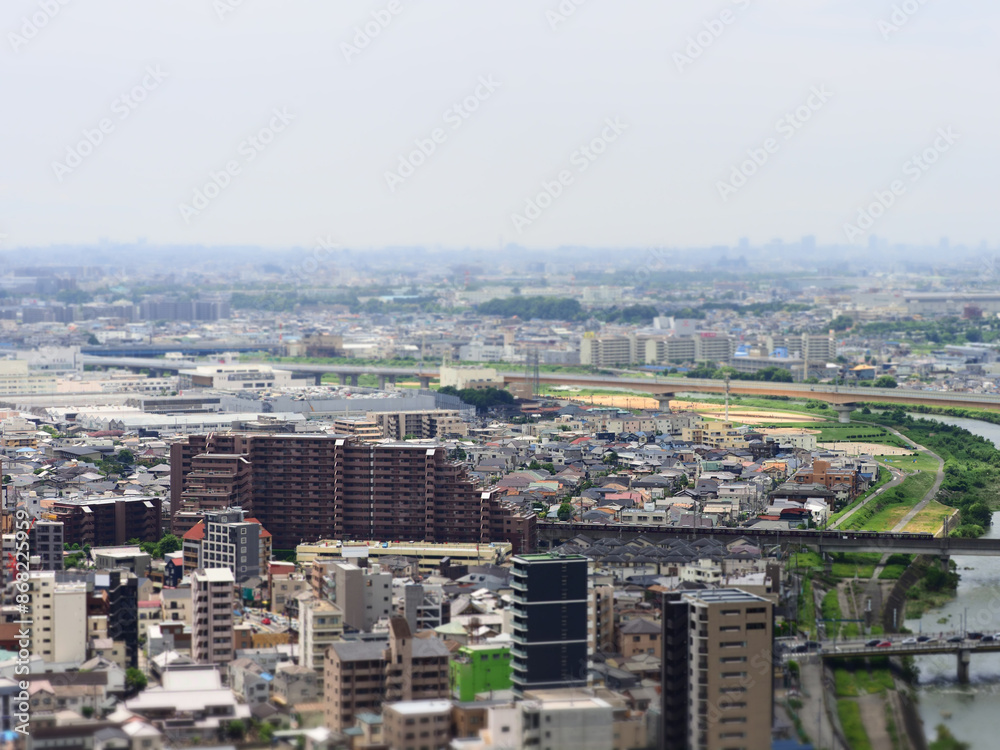 【ミニチュア風】山の展望台から見る街の風景 【ミニチュア風】山の展望台から見る街の風景