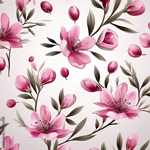 Seamless Cranberry and Leaf Pattern in Simple Design Style © Nastassia