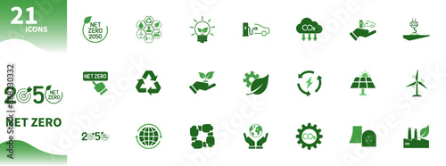 Net zero icon. Set of icons for ecology, renewable energy, environment, recycling, green nature. Solid vector icons