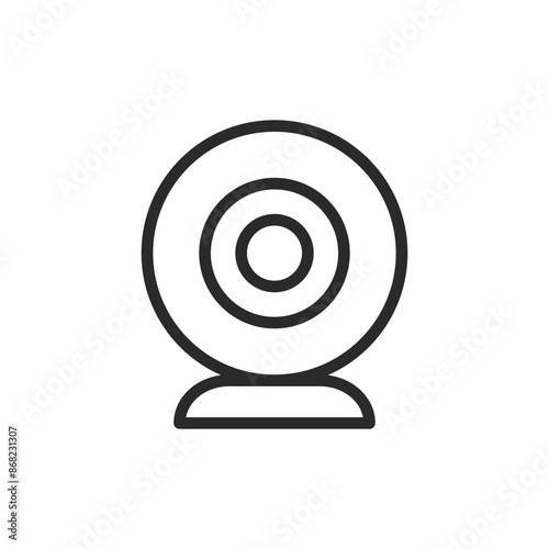 Round desktop webcam, linear style icon. Circular camera for video calls. Editable stroke width