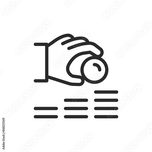 Money accumulation , linear style icon. Hand placing coin on money bar chart. Editable stroke width