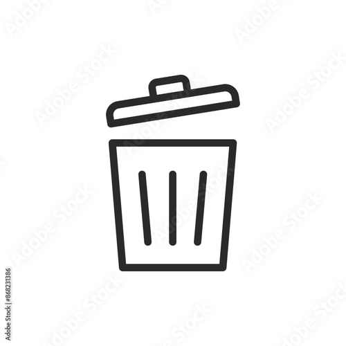 Trash bin with lid, linear style icon. Editable stroke width