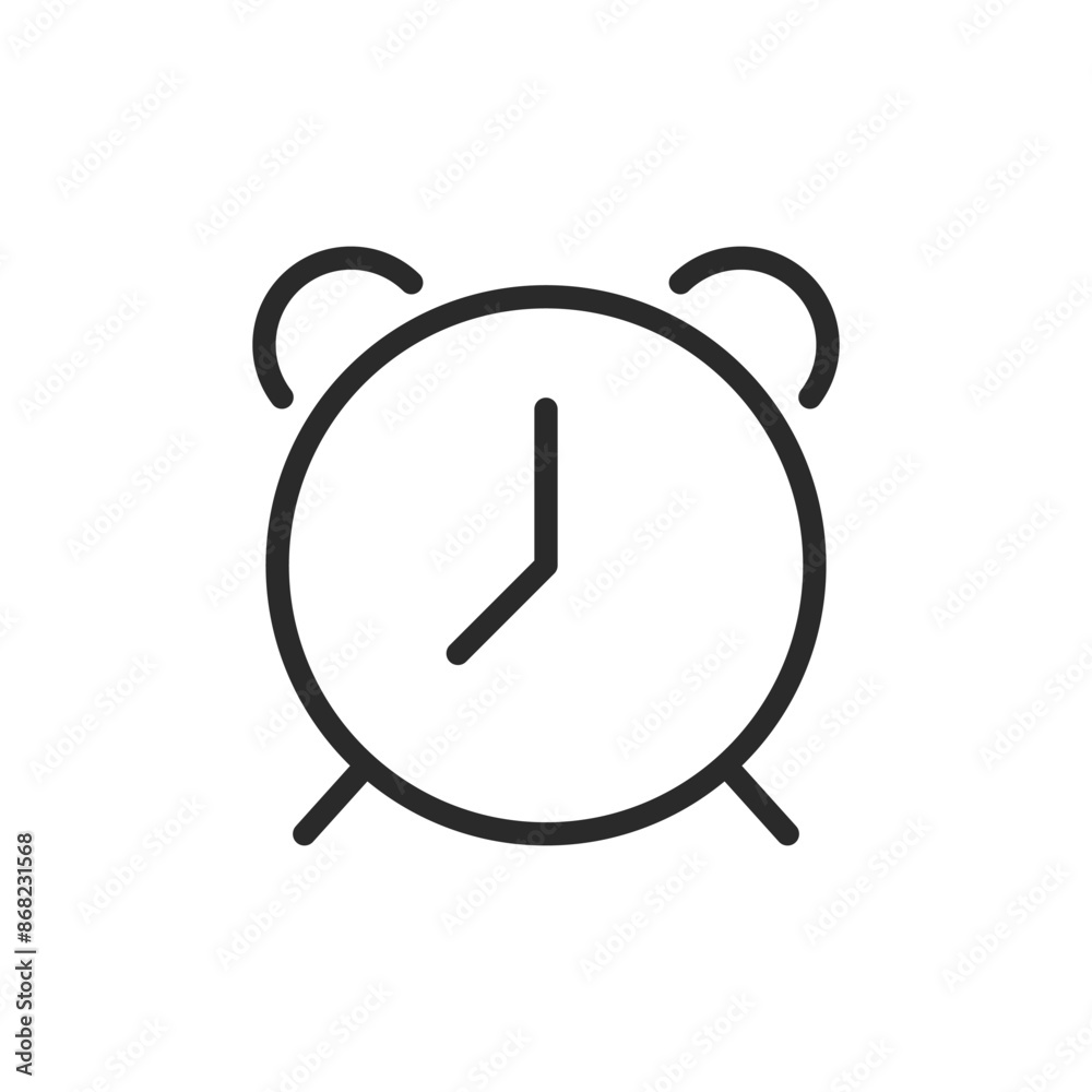 Alarm clock, linear style icon. Classic alarm clock with bells on top. Editable stroke width.