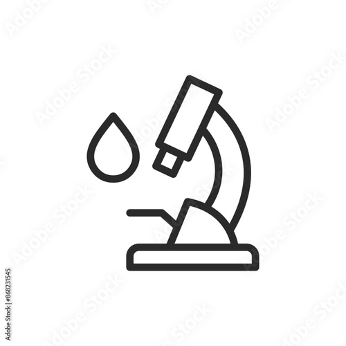 Liquid analysis, linear style icon. Microscope and drop. Editable stroke width