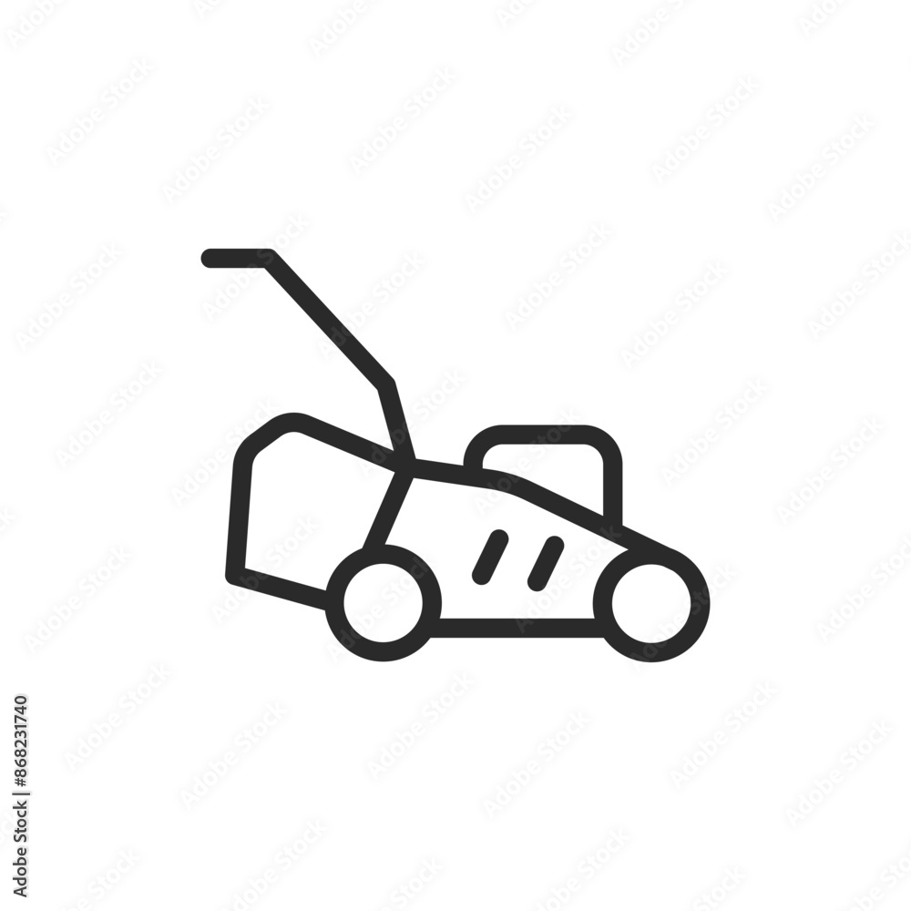 Lawn mower, linear style icon. Gardening and lawn care. Editable stroke width Lawn mower, linear style icon. Gardening and lawn care. Editable stroke width