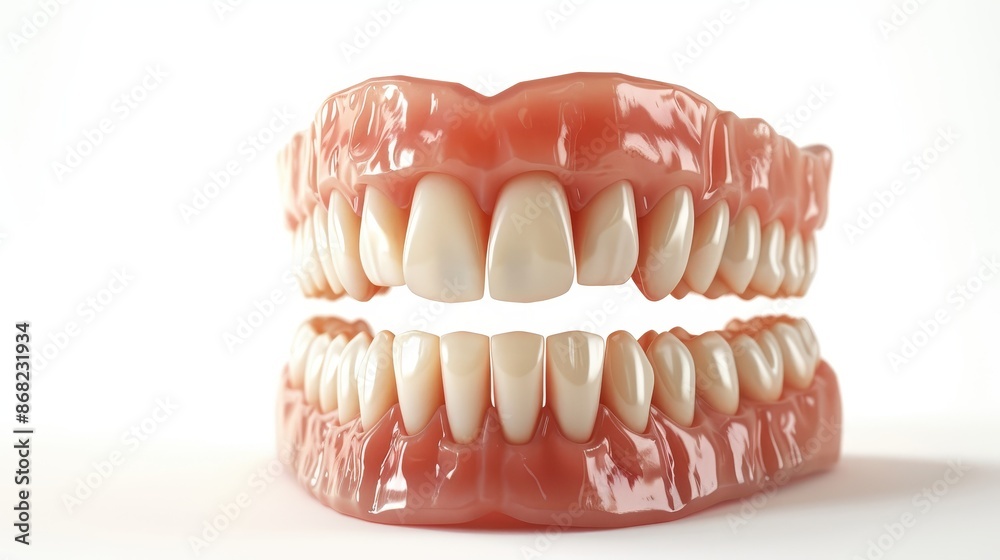 Obraz premium A close up of a fake tooth with a pinkish hue