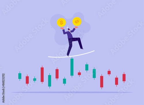 Balance or risk management on stock market concept, reduce of mistakes investment damage that may occur under uncertain circumstances, businessman tries to balance his capital in the stock market